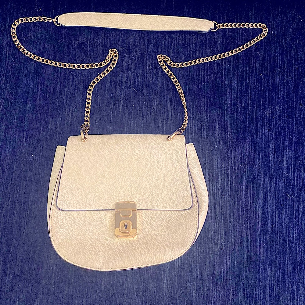White Leather with Black Seams & Gold Hardware Bag